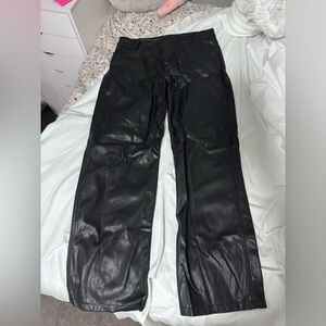 Black Faux Leather Wide Leg Pants